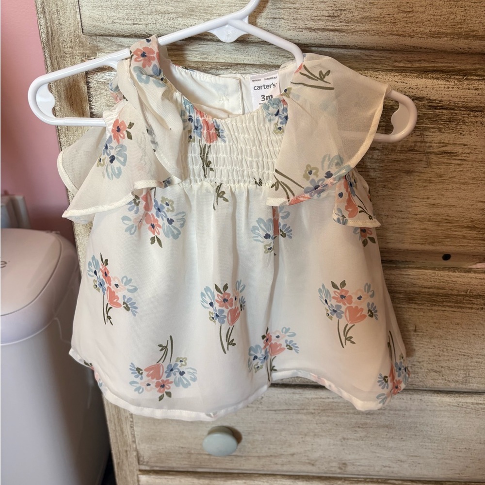 Carter's Cream Floral Baby Dress with Ruffles and bloomers